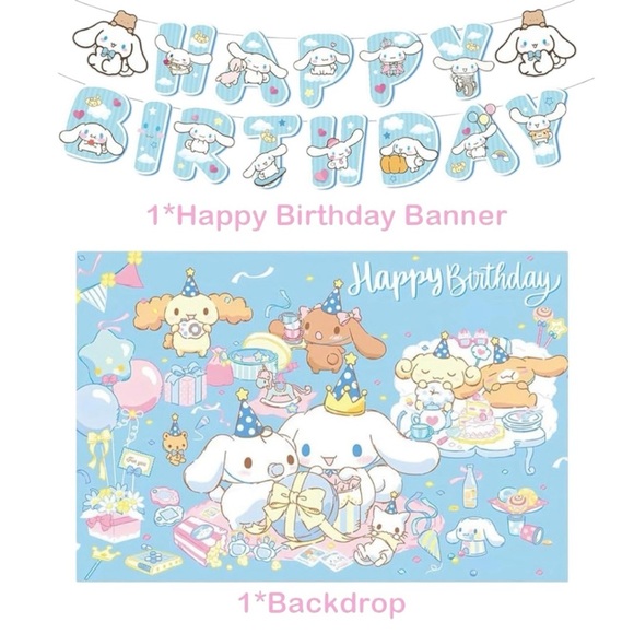 Cinnamoroll Theme Happy Birthday Banner & Backdrop - Picture 1 of 1